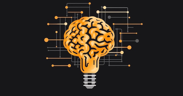 Ampoule comme cerveau avec circuits détaillés Concept d'intelligence artificielle Image générée par l'IA