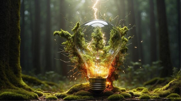 Ampoule créative avec une plante dans la nature Concept de développement durable