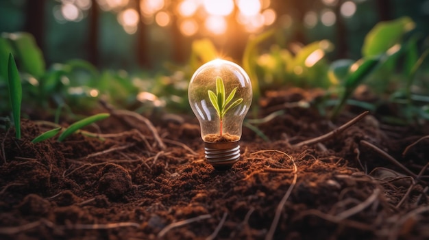 Photo une ampoule dans le sol nouvelles idées pour des solutions durables énergie verte