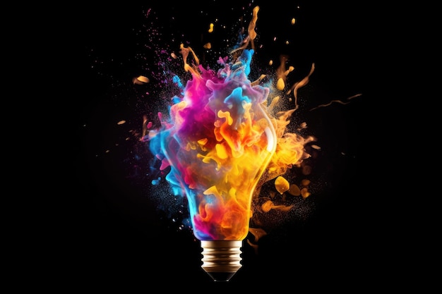 Une ampoule éclatante avec une peinture vibrante inspire la pensée créative et des idées uniques Generative AI