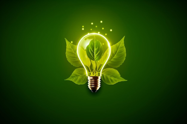 Photo ampoule écologique avec feuilles concept d'énergie verte illustration vectorielle