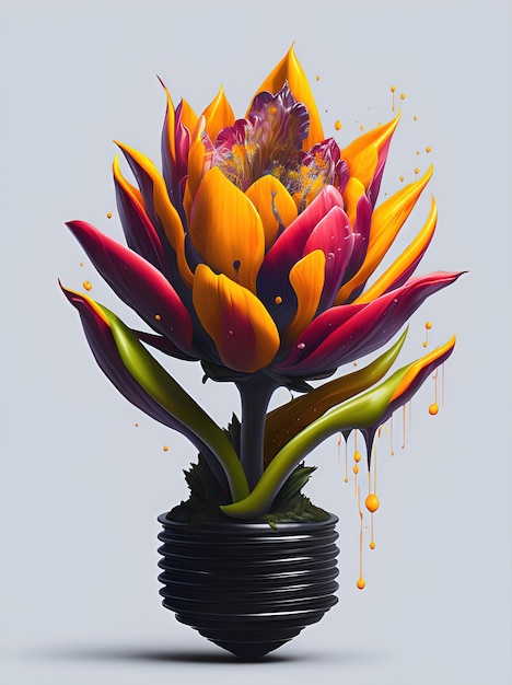 ampoule, énergie, tulipe, fleur, éclaboussure, style, de, coloré, fleurs, hyperdétaillé, illustration