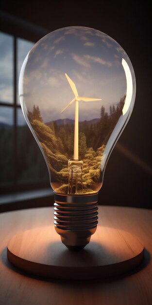 Photo une ampoule avec une éolienne à l'intérieur.