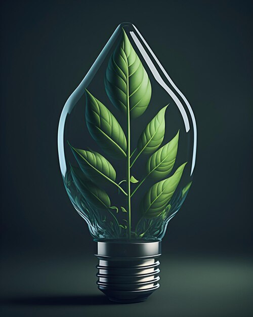 Une ampoule avec des feuilles à l'intérieur