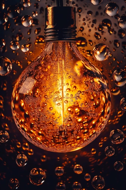 ampoule avec gouttes d'eau sur fond sombre - photo stock 1307992 Generative AI