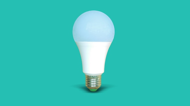 Ampoule LED blanche isolée sur fond de couleur turquoise Position debout