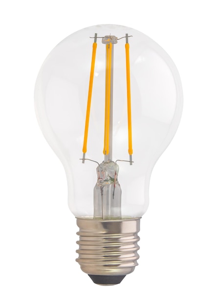 Une ampoule LED Eco de style filament sur fond blanc