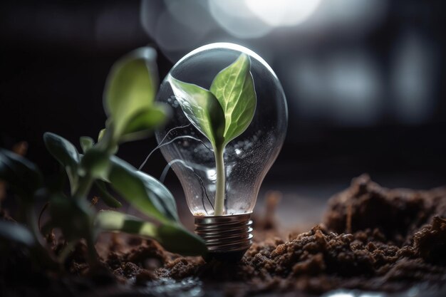 Photo une ampoule avec une plante qui en sort ia générative