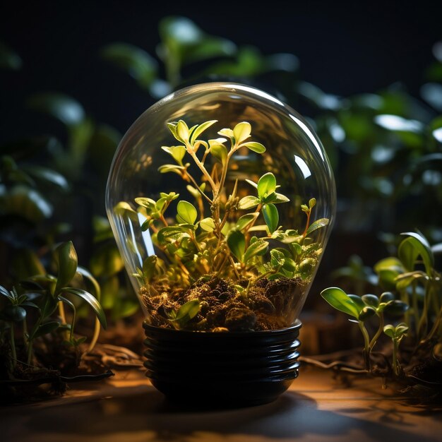 Photo une ampoule avec des plantes et une ampoule qui dit plante