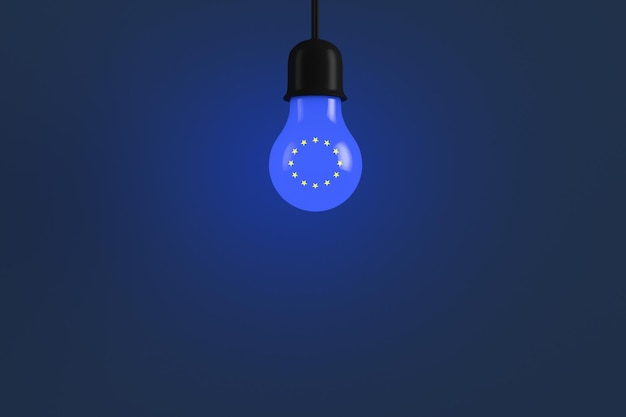 Photo ampoule rougeoyante avec le symbole de l'affiche politique de l'union européenne