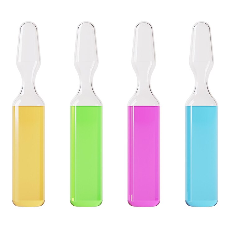 Photo ampoule en verre transparente. ampoule avec médicament sur fond blanc. rendu 3d.