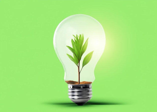 Ampoule verte écologique à partir de feuilles fraîches Concept durable pour l'environnement naturel et les énergies renouvelables