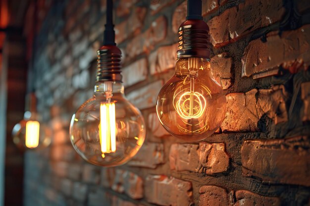 Des ampoules Edison d'époque sur le fond d'un mur de briques