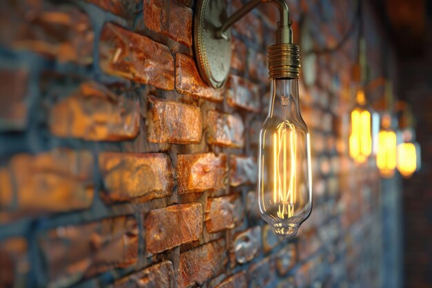 Des ampoules de style Edison antiques sur le fond d'un mur de briques