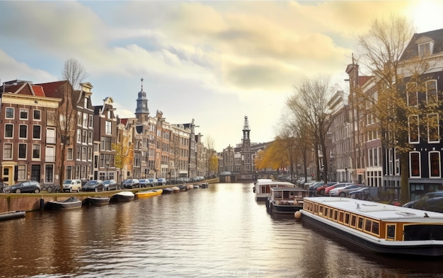 Amsterdam Pays-Bas maisons de danse sur la rivière Amstel monument Generative AI