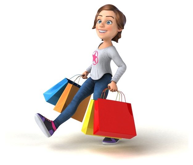 Amusant dessin animé 3D adolescente shopping