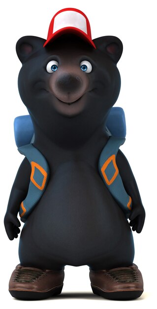 Amusant personnage de dessin animé de backpacker ours 3D