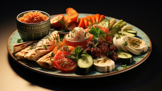 Photo an_appetizing_plate_of_mediterranean_mezze_showcasin