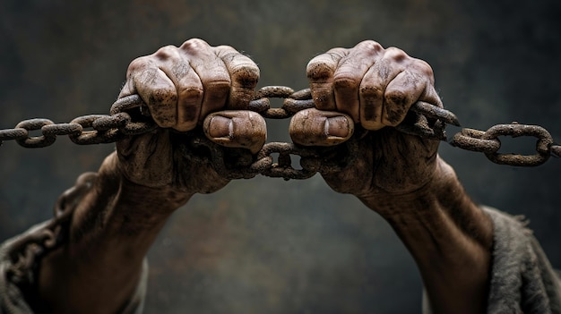 Photo an impactful photograph of hands breaking free from chains