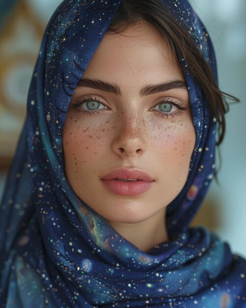 Photo an islamic model in futuristic space background