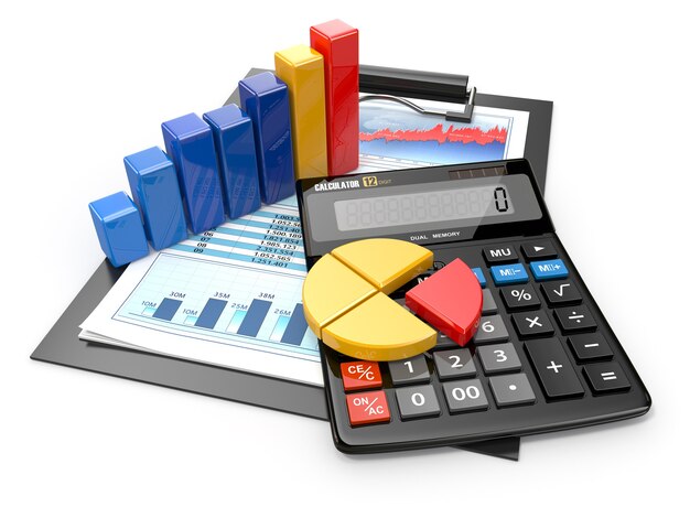 Analyse commerciale. Calculatrice et rapports financiers.