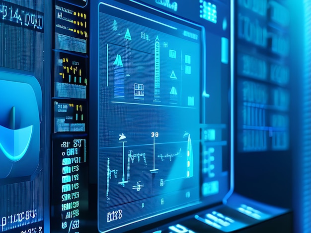 Analyse des données du marché numérique et cyberprotection sur l'écran tactile bleu dans les entreprises