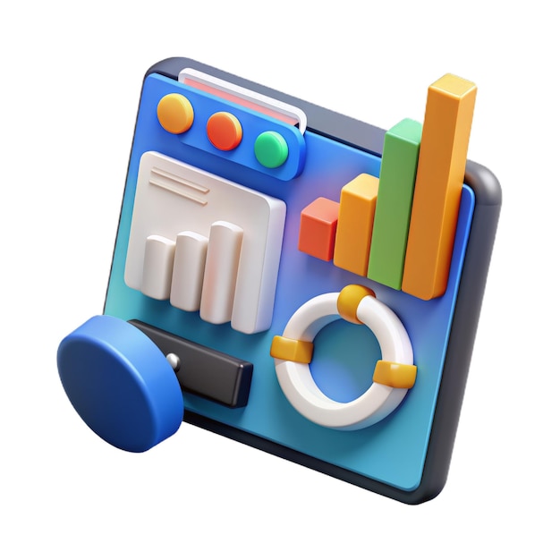 Analyse des données du tableau des rapports financiers de marketing en ligne 3d et concept de développement Web