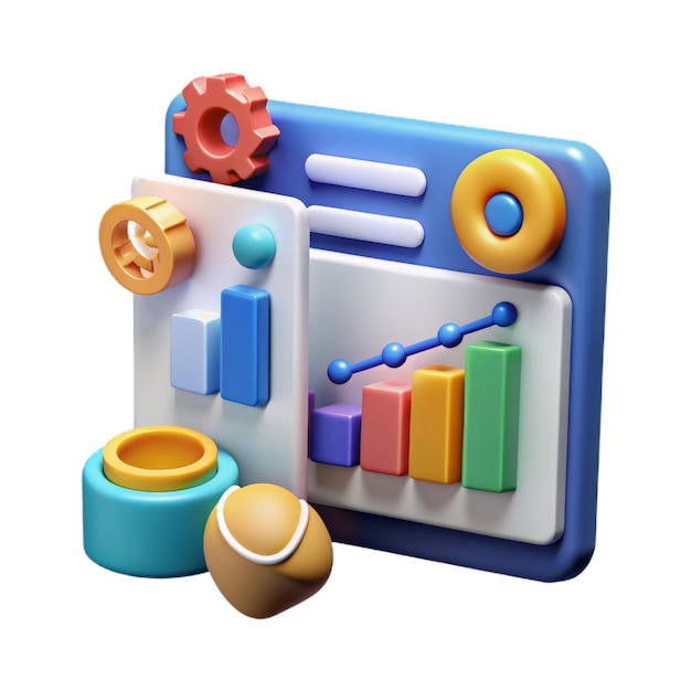Analyse des données du tableau des rapports financiers de marketing en ligne 3d et concept de développement Web
