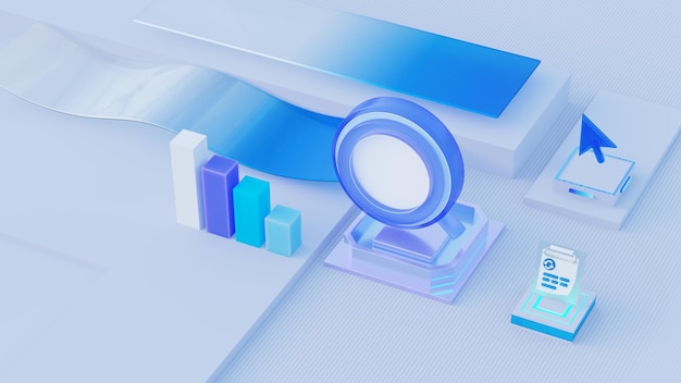 Analyse de données d'image de portefeuille en illustration isométrique Modèle de page de destination pour le rendu 3d web