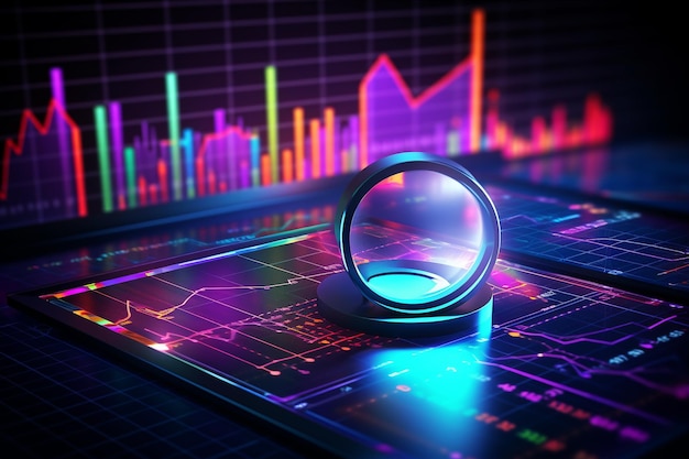 Analyse de données optimisation des moteurs de recherche ou SEO avec loupe et écran ultraviolet IA générative