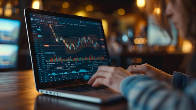 Analyse du marché boursier Personnel d'affaires analysant les graphiques sur un ordinateur portable
