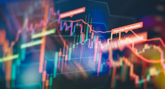 Analyser les graphiques à barres Diagrammes chiffres financiers Graphique Forex Concept de données financières Statistiques commerciales et valeur analytique