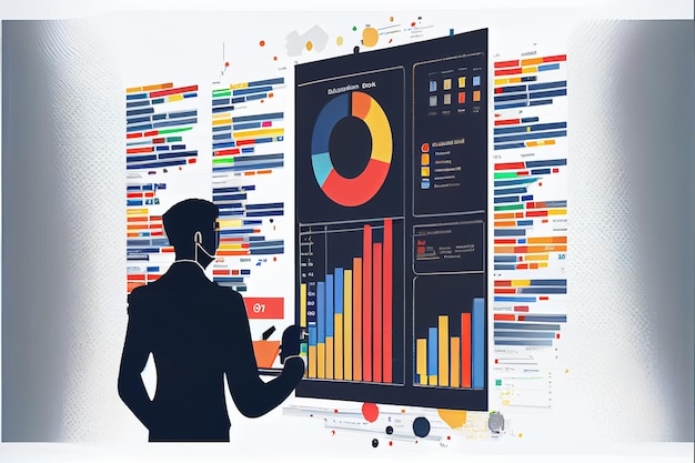 Photo analyste travaillant sur le tableau de bord de l'analyse des affaires