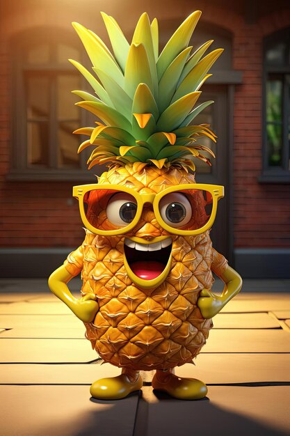 Photo ananas animé 3d portant des lunettes de soleil dans le style de la figuration comique