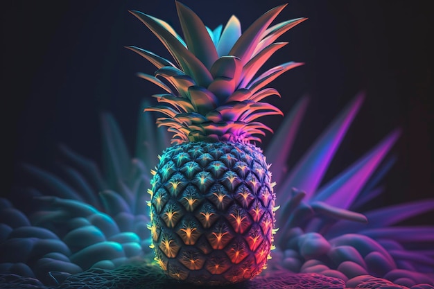 Ananas aux couleurs fluo Generative AI