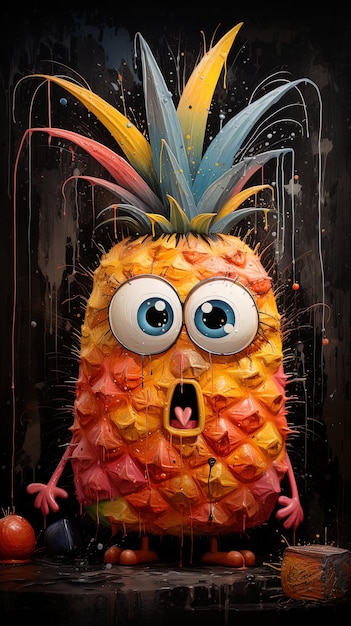 Photo un ananas coloré avec un visage qui dit en colère