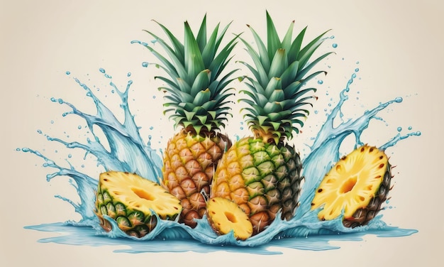 Ananas dans des éclaboussures d'eau