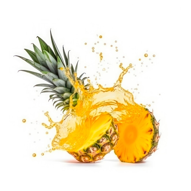 Ananas dans des éclaboussures éclatées de jus sur illustration vectorielle blanche