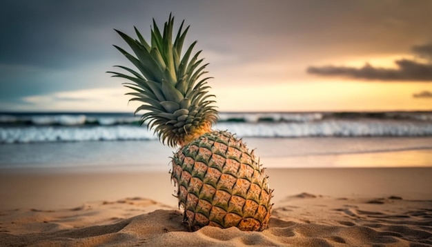 ananas dans le sable d'une plage