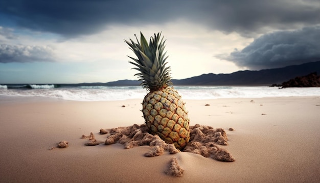 ananas dans le sable d'une plage