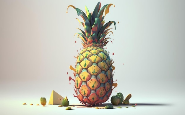 Un ananas dessiné sur fond blanc aquarelle fruits illustrations d'aliments biologiques ai généré