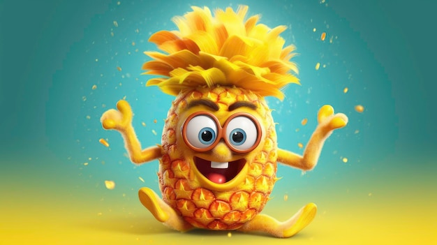 Ananas drôle avec une illustration de sourire générée par AI