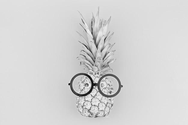 Ananas drôle avec des lunettes de vue dans des couleurs noir et blanc à la mode