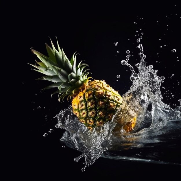 Ananas éclaboussant d'eau IA générative