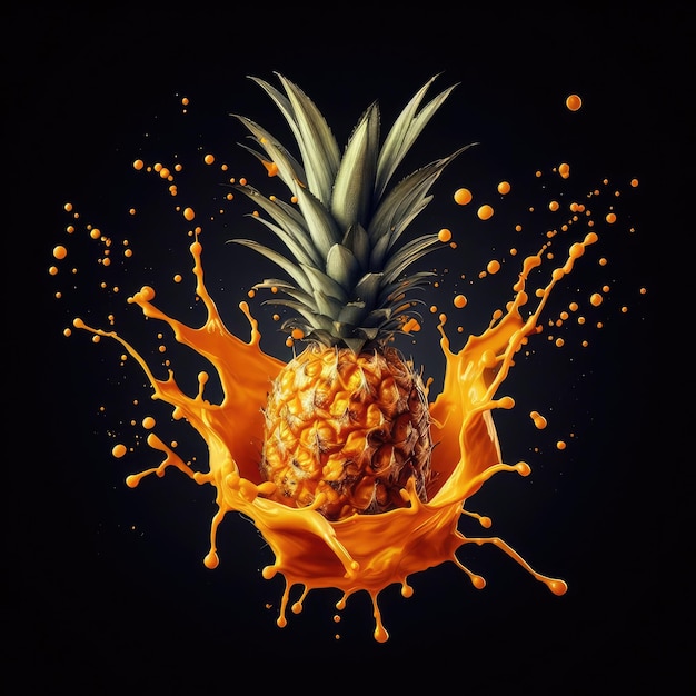 ananas et éclaboussure sur noir