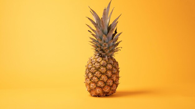 Photo un ananas est sur un fond jaune avec un fond jaune