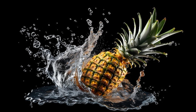 Un ananas est tombé dans une éclaboussure d'eau.