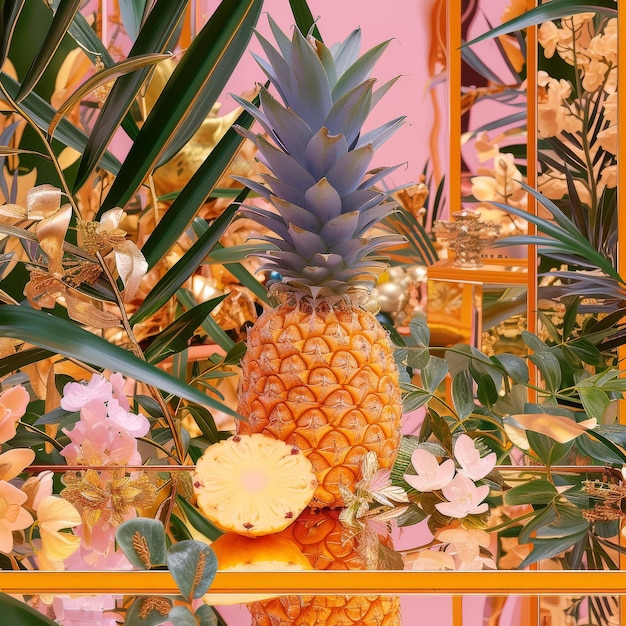 L'ananas et les fleurs sur la table