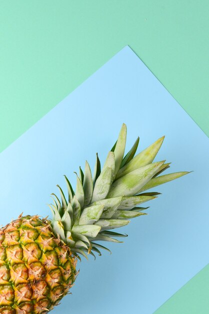 Ananas sur fond bleu et vert. Copiez l'espace.