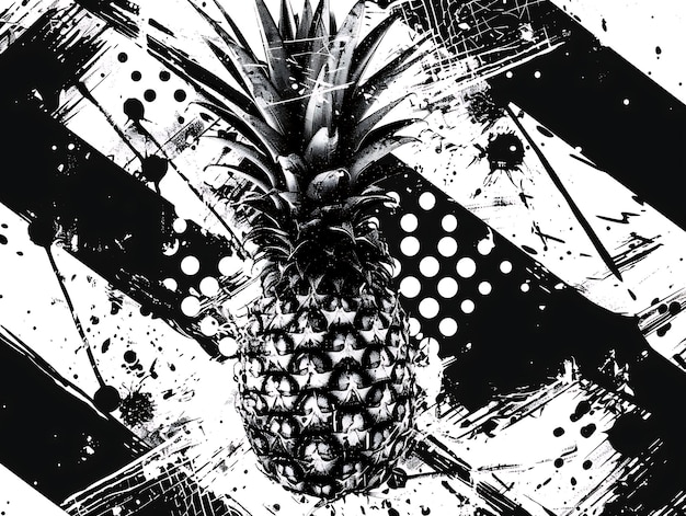 un ananas avec un fond noir et blanc